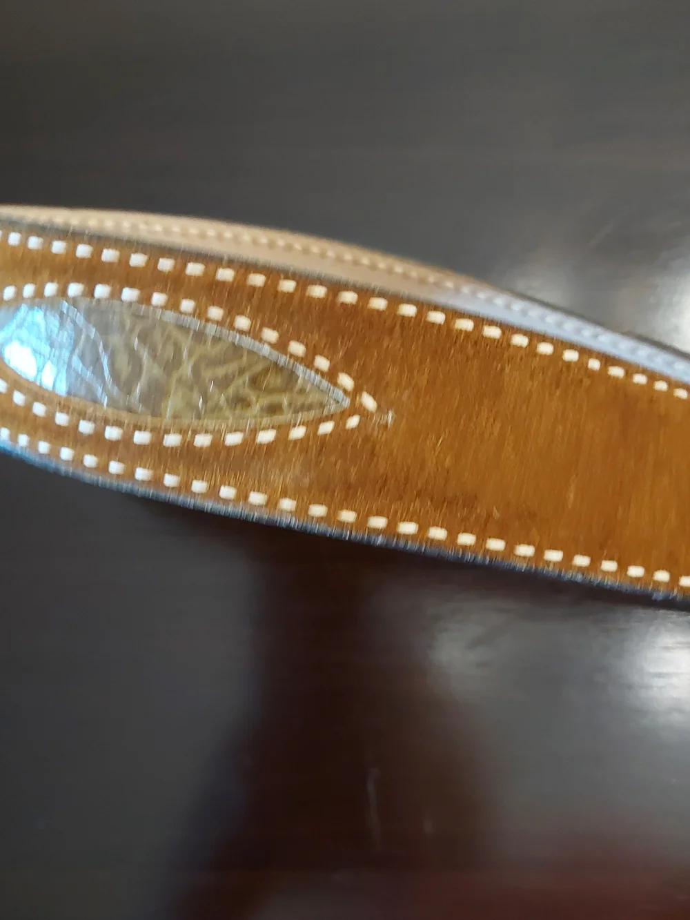 Unisex Two-Tone Brown Western Leather Belt with Textured Panels. SZ. 32